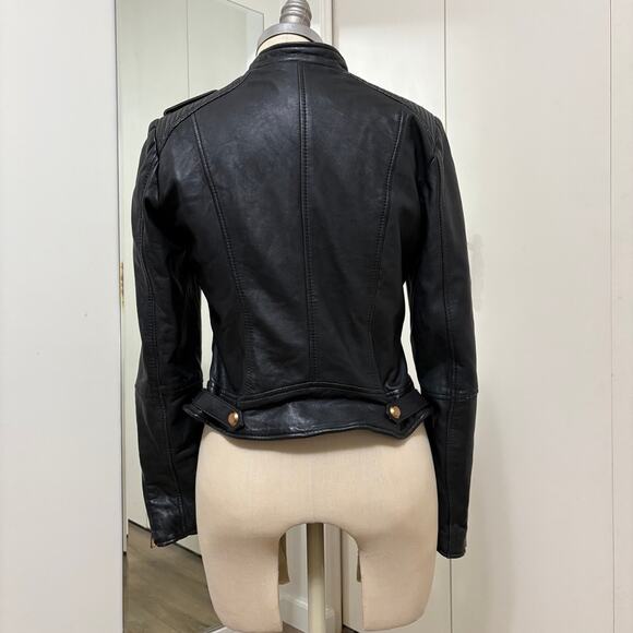 Zara Black Leather Jacket moto gold hardware zipper - Picture 4 of 10